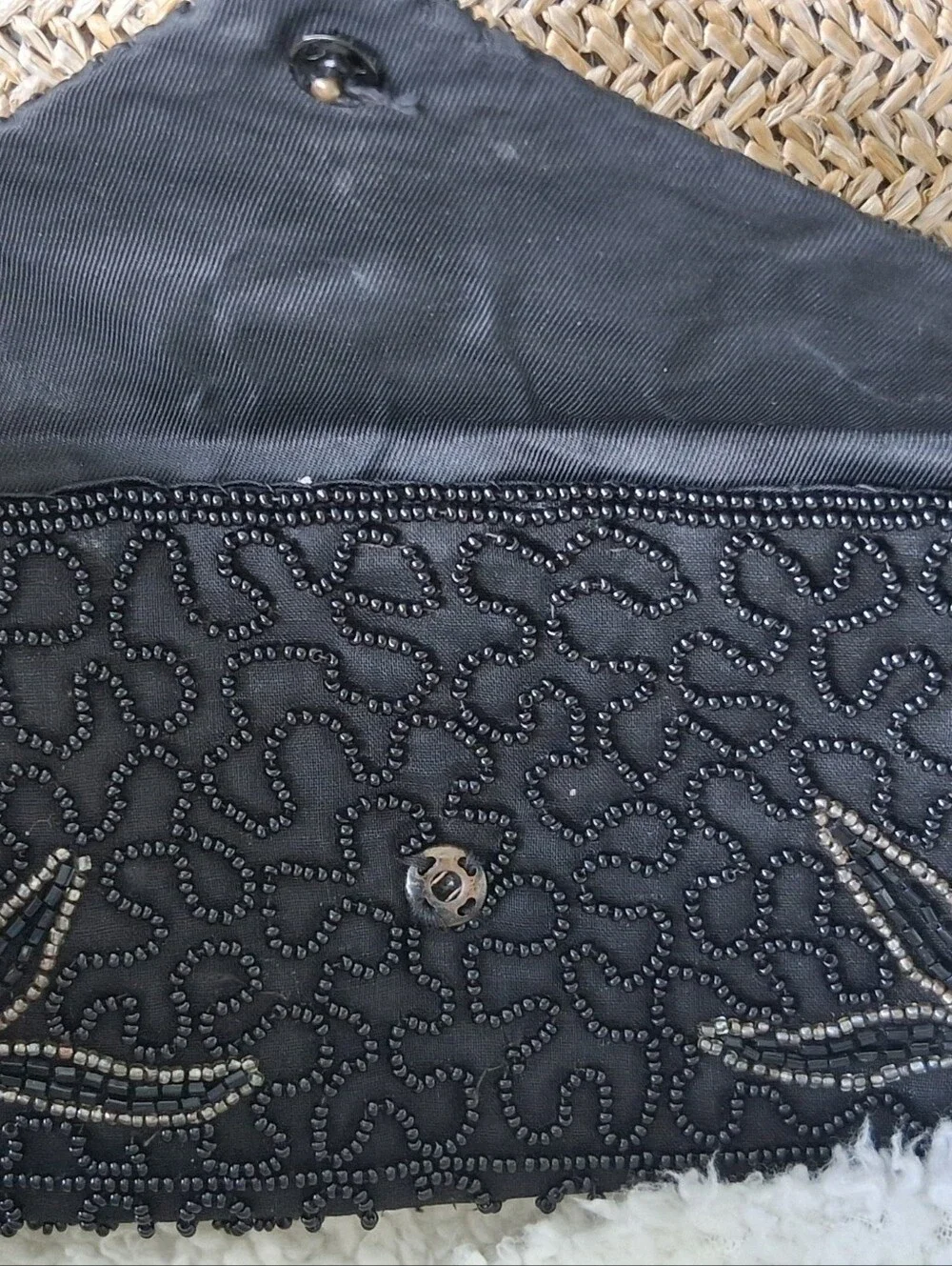 Mid Century Walborg Beaded Black Evening Clutch